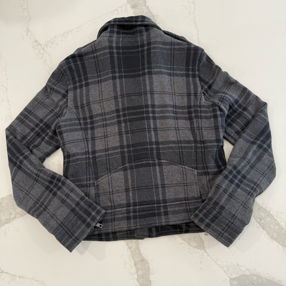 Y2K American Eagle Asymmetrical Plaid Moto Full Zip Jacket Women’s Large Gray - Picture 7 of 8